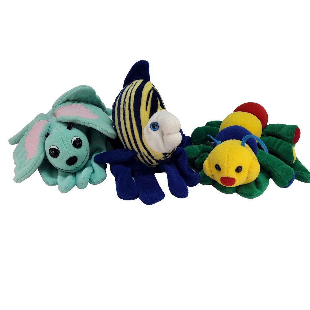 Vtg Plush Creations Hand Puppets Fish Butterfly Caterpillar Glove Stuffed Animal